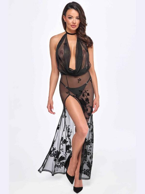 Robe Longue F312 Noir Handmade Lingerie Robes & Jupes Oh! Darling